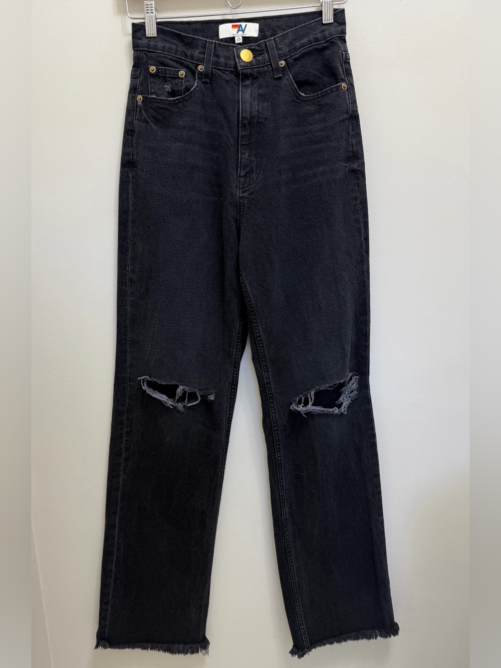 Aviator Nation Gypsy Hi Rise Wide Leg Jean Distressed Denim in Vintage Black 25 - Picture 3 of 11